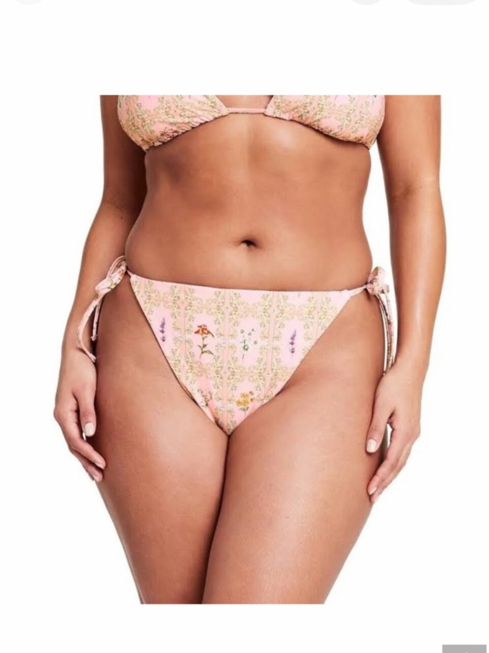 Agua Bendita Pink Floral Tie-Side Bikini Bottom with Pastel Print